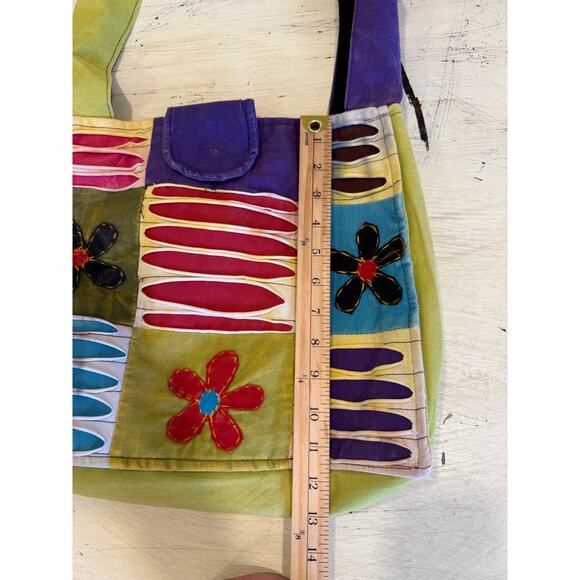 Patchwork Floral Boho Slouch Bag Purple Green Colorful Hippy - Picture 5 of 8